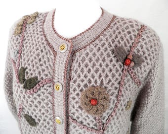 Vintage Ladies Wool and Mohair Cardigan Jacket by Creor French Chic Size XL
