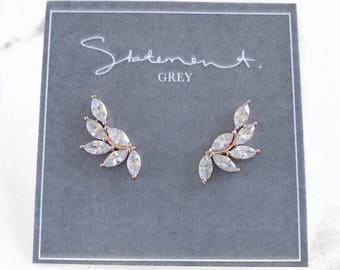 Angel Marquise Earrings- Rose Gold Earring Crawler, Marquise Crystal Earrings, Bridesmaids Earrings, Ear clawer, Wedding Jewelry
