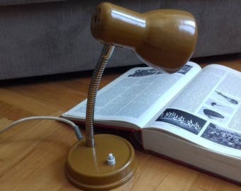 Vintage Gooseneck Office table lamp from 70's made in Yugoslavia in beautiful ocher color. Working!
