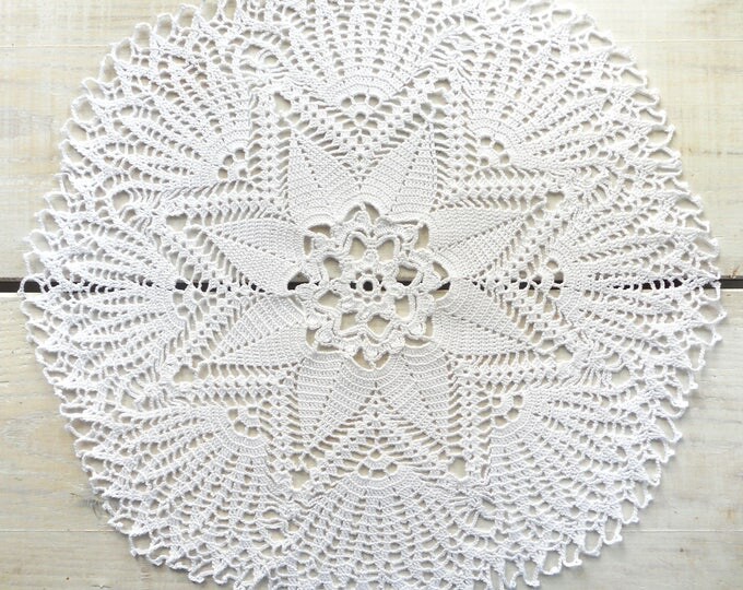 14 inch Doily, White Crochet Doily, White Lace Tablecloth, Crochet Cotton Table Decoration, Gift for Her, Christmas Gift, White Home Decor
