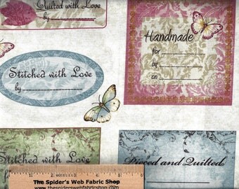 298 - QUILT LABELS PANEL - 29 Quilting Sewing Labels per Panel - Hand Made Labels - Stitching Labels - - Quilt Shop Quality 100% Cotton