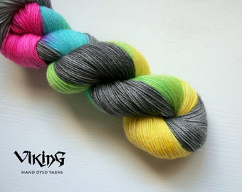 SALE!! Hand Dyed Yarn - Hand Dyed Sock Yarn - Superwash Merino Wool with Stellina in 'Broken Rainbow'