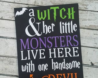 Personalized Happy Halloween Witches Doormat, The Wicked Witch And Her Little Monsters Live Here Doormat | Rosabella Print