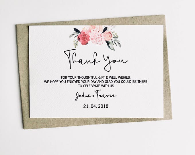 Watercolour Thank You cards Invitations. Envelope option.