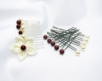 Comb and satin flower wedding pics and the swarovski crystal pearls, hair, Bridal hair accessory