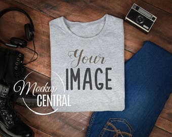 Download Blank Gray Top View T-Shirt Flat Lay Apparel Mockup Fashion