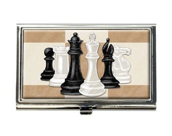 Chess Set Pieces Business Credit Card Holder Case