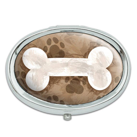 Dog Bone Metal Oval Pill Case Box