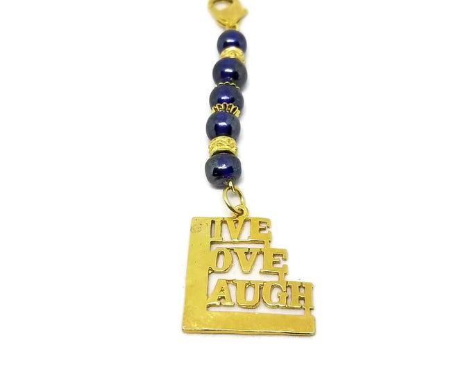 Live Love Laugh Purse Charm, Blue and Gold Zipper Pull, Gifts Under 5, Stocking Stuffer, Unique Birthday Gift, Gift for Her
