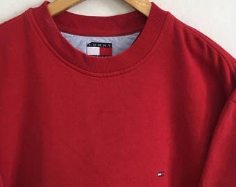 SUMMER SALES Vintage 90's TOMMY Hilfiger Flag Logo Crewneck Pullover Red Unisex Large Tommy Hilfiger Sailing Gear Big Flag Hiphop Swag Hipst