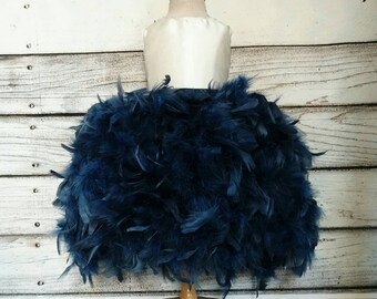 Ivory and navy flower girl dress,satin flower girl dress,navy flower girl dress,rustic blue flower girl dress,ivory flower girl dress