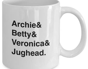 RIVERDALE - ARCHIE Comics Character Names Mug - TV Show Fan Gift - Archie Betty Veronica Jughead - 11 oz white coffee tea cup