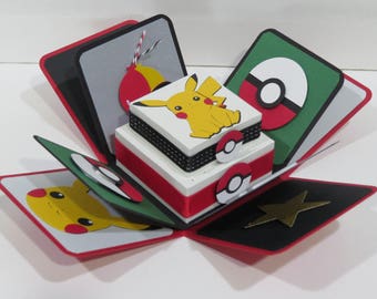 Happy Birthday to you Pokemon handmade 3D Explosion Box Card made w/ Stampin Up items card ILOVEMOM07 Greeting Card