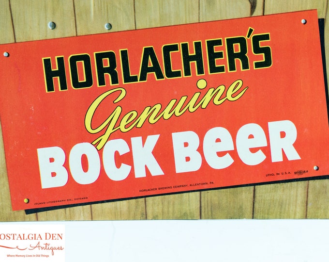 Horlacher's Beer Sign | Vintage Die Cut | Lithograph Advertising Sign | Genuine Bock Beer