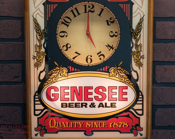Genesee Beer & Ale Illuminated Clock | Lighted Clock Mirror | Vintage Breweriana