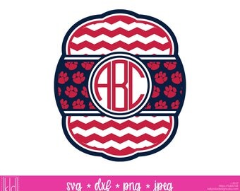 Paw Print Monogram svg - Football Monogram svg - Baseball Monogram svg - Bulldogs svg - Panthers svg - Tigers svg - Cougars svg