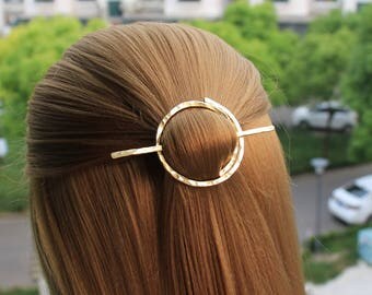 Open Circle Hair clip, Hair Pin Brass Hair Barrette,Hand Forged Hair Jewelry Metal Hair Slide, Hair Accessories for Women Gift for Her
