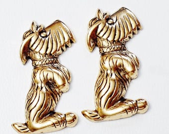 VINTAGE Set Of 2 DOG brass stamping jewelry findings made in USA /u70