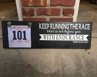 Race Bib and Medal Holder, Running Medal Holder, Medal Display, Bib Display, Gift For Runners, Marathon Gift, Keep Running the Race