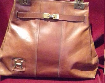 1960s Leather Handbag / Purse / Symbol details the front and top of front handles.