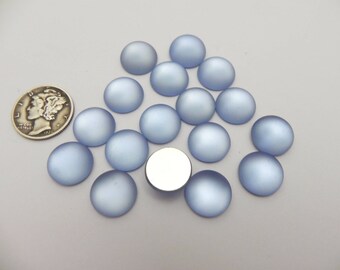 West German Medium Sapphire Matt F Flatback 12mm Vintage Glass Cabochons (6 pieces)