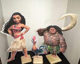 18" Moana , 10.5" Hei Hei the Rooster, 18" Maui Centerpieces / Birthday Table Decor/ Hawaiian Theme Party/ Bedroom Decor