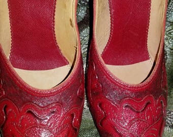tooled leather pumps