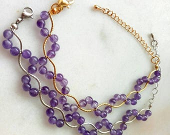 Amethyst gemstone vine bracelet: Gemstone bracelet, amethyst bracelet, semi-precious stone, gold and silver, vine bracelet, everyday jewelry
