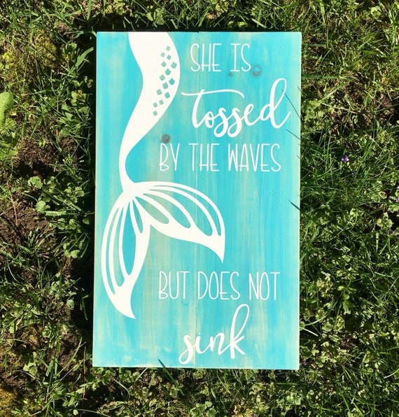 Mermaid Sign Nautical Wood Sign Tossed by the Waves