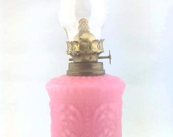 Antique Hurricane Pink Cased Glass Oil Lamp circa 1890-1920