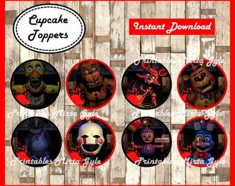 Five Nights at Freddys cupcakes toppers, printable FNaF party toppers, Five Nights at Freddy's cupcakes toppers