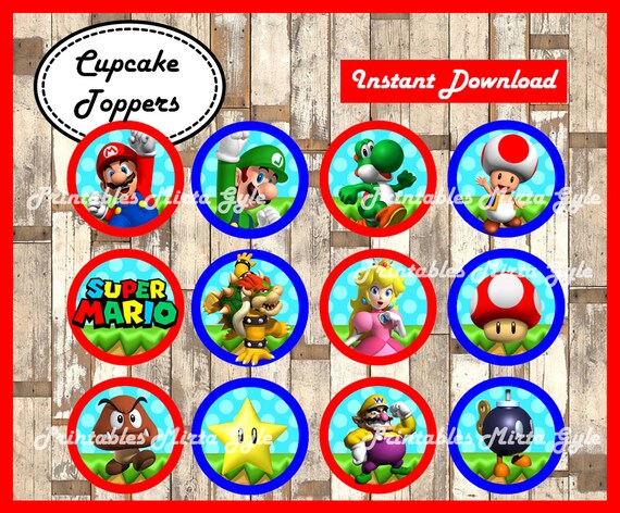 Mario Bros cupcakes toppers printable Mario Bros party