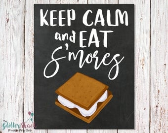 Keep Calm And Eat S'mores Chalkboard Sign, PRINTABLE Wall Art, Printable S'more Poster, Geeky Wall Decor, Funny Wall Art, INSTANT DOWNLOAD