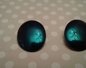 Very Shiny Teal Vintage Clip On Eighties Earrings