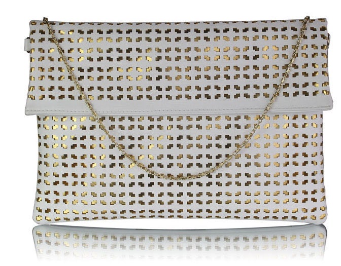 white clutch with gold