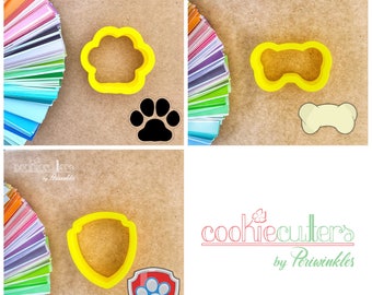 Paw Cookie Cutter - Pet - Paw Patrol - Chubby Bone Cookie Cutter - Badge - Animals - Cookie Cutter - Cookies - Periwinkles - Gift - 3D