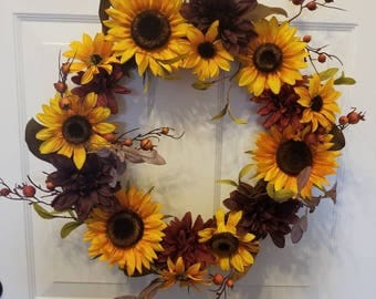 Sunflower wreath/ fall wreath/ Autumn wreath/ front door wreath/ housewarming wreath/door wreath/fall front door wreath