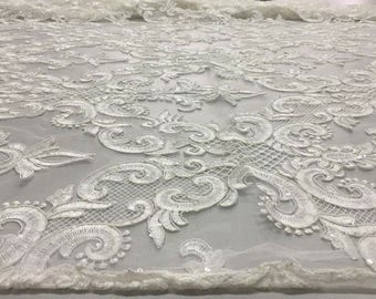 Lace Fabric/Ornament Sequines Heavy Bridal lace/Wedding Dress