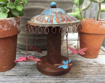 Fairy Garden | Miniature Swings Carnival Fair Ride | Rustic Metal with Painted Patina | Whimsical County Fair for Fairies & Gnomes
