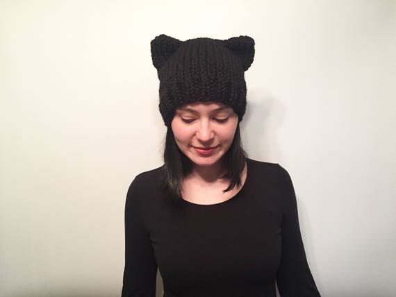 Black Knit Cat Hat Knitted Cat Hat Cat Ear Beanie Car