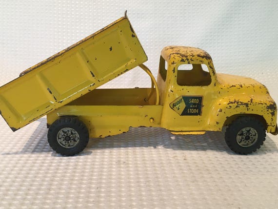 Vintage 1950s Buddy L Sand and Stone Yellow Dump Truck Pressed