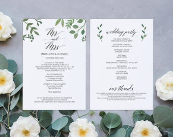 Printable Wedding Program, Wedding Program Template, Rustic Wedding, Ceremony Printable Template, Editable PDF Instant Download #E023