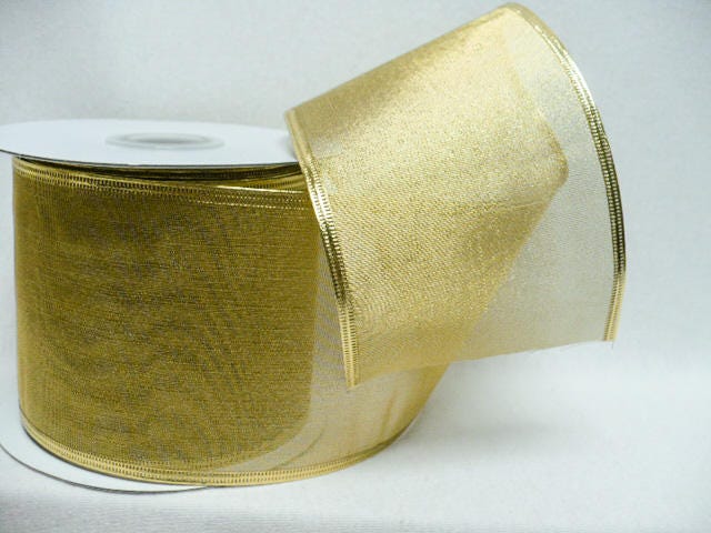 3 Wide Gold Ribbon Wide Gold Mesh Metallic Wired