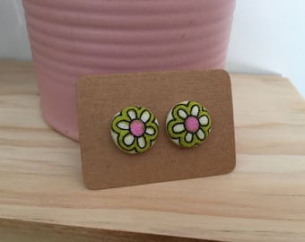 Olive and Pink button earrings