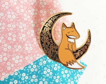 Moon Fox - Hard enamel pin - kawaii accessories, cute enamel pin, fox lapel pin, kitsune enamel pin, fox pin, cute fox enamel pin, moon pin