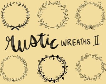FLORAL WREATHS, hand-drawn wreaths, doodle clipart, floral wreaths, rustic, drawn wreaths, png, svg, vector wreaths, wedding