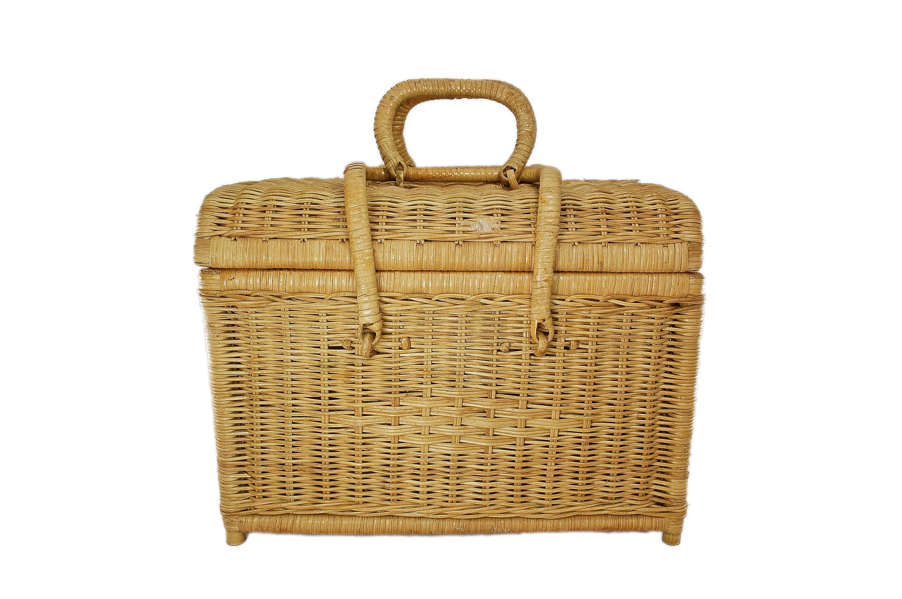 Vintage Wicker Bamboo Picnic Basket Picnic Basket Storage