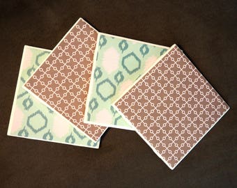 Patterned Coasters; Tile Coasters; Set of 4 Coasters; Gray & Blue Coasters