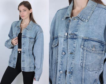 Vintage Guess Jacket // 90s Jean Jacket Grunge Oversized Denim Mens Womens - Large to XL