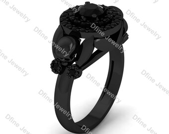 1 carat onyx black engagement ring gothic skull ring womens steampunk horror gothic skull wedding ring - Goth Wedding Rings 1 carat onyx black engagement ring gothic skull ring womens steampunk horror gothic skull wedding ring - Goth Wedding Rings